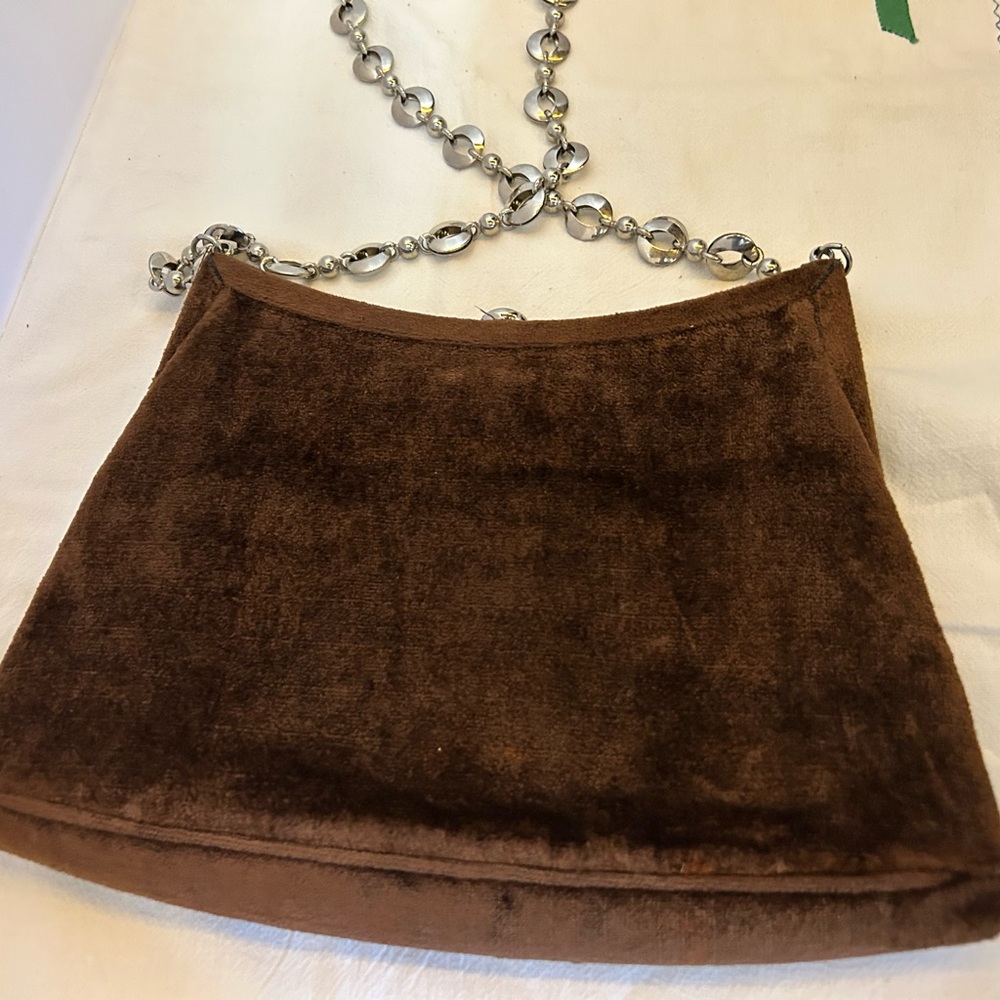 Vintage Zenith Brown Suede Designer Chain Shoulder Bag with Mirror - Picture 5 of 9